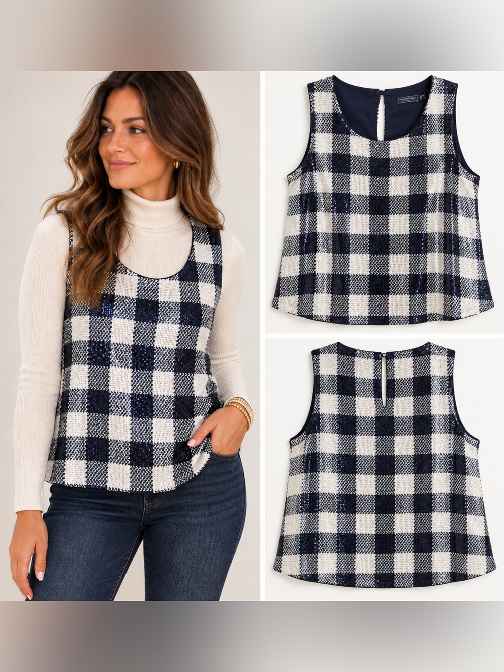 Vineyard Vines Sequin Buffalo Plaid Sleeveless Top